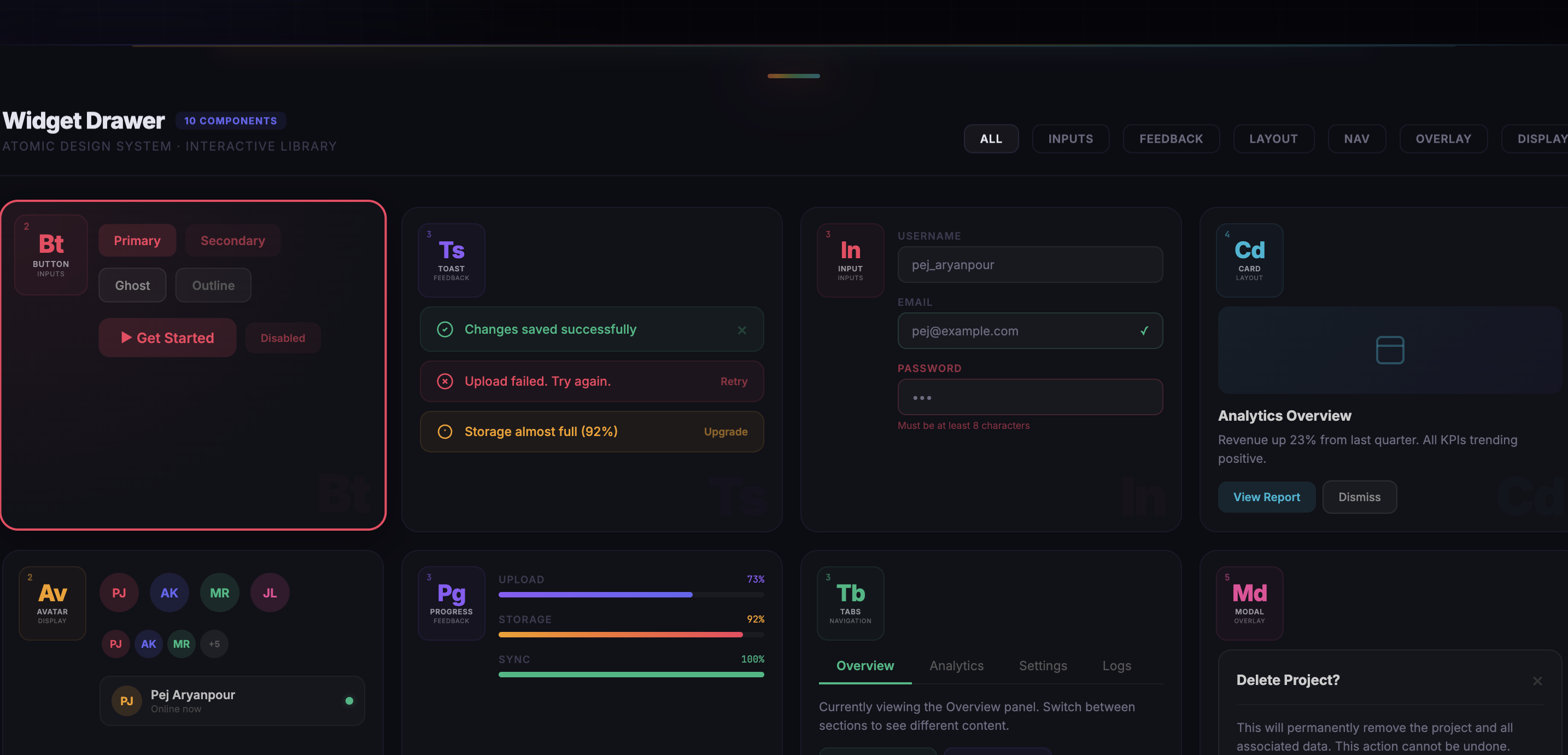 Widget Drawer interactive demo preview